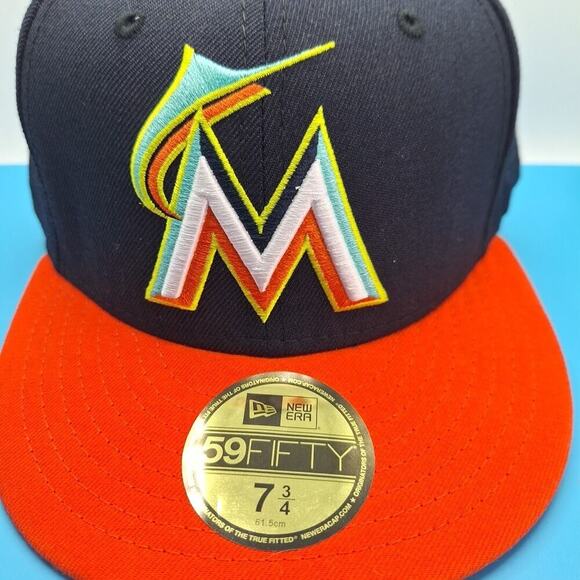 New Era 59FIFTY Miami Marlins Fitted 7 3/4 Hat Cap Black MLB Wool - Picture 2 of 7